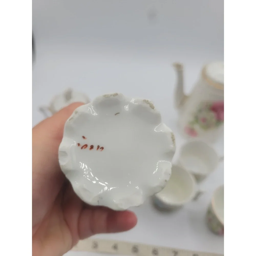 Vintage Miniature Porcelain Tea Set Floral Rose Gold Trim 7 Piece Set Fair